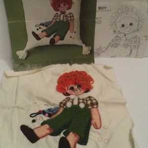 Vintage Sunset Stitchery Carrot Top Boy Pillow 2926 Almost Complete w/ Defects